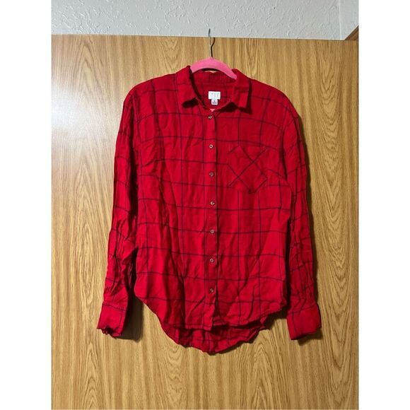 A New Day Red Plaid Button Up Top Woman’s Size Medium - Picture 1 of 8
